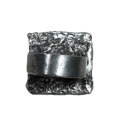 Handcrafted Artisan Silver & Glass Statement Ring Abstract Woman Portrait Design