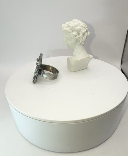 Handcrafted Artisan Silver & Glass Statement Ring Abstract Woman Portrait Design