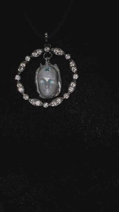 Clay & Metal Bones Evil Eye Amulet Pendant Artisan Mixed Media Necklace