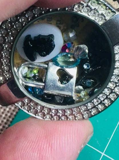 Floating Memory Pendant Reworked Watch Shell, Cameo & Swarovski Crystal Necklace