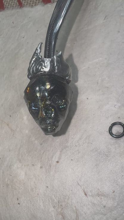 Crystal Skull Pendant w MCM Black Onyx & Intricate Silver Blend Metalwork