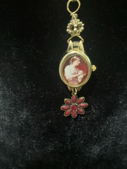 Repurposed VNTG Watch Opera Necklace with scene from the  of Beggar’s Opera by Hogarth