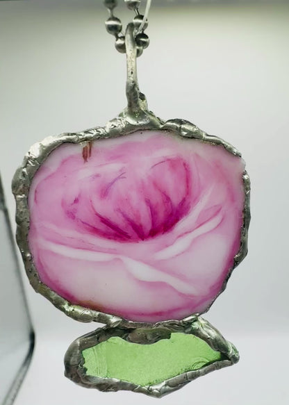 Pendant made from Fragments of English Bone China, Sea Glass and Boho Metalwork