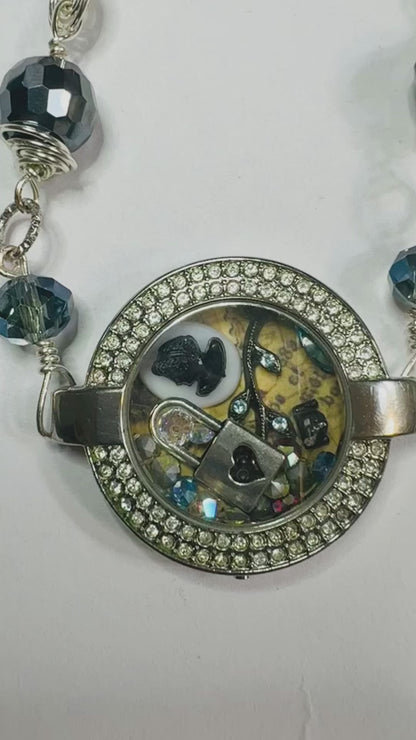 Floating Memory Pendant Reworked Watch Shell, Cameo & Swarovski Crystal Necklace