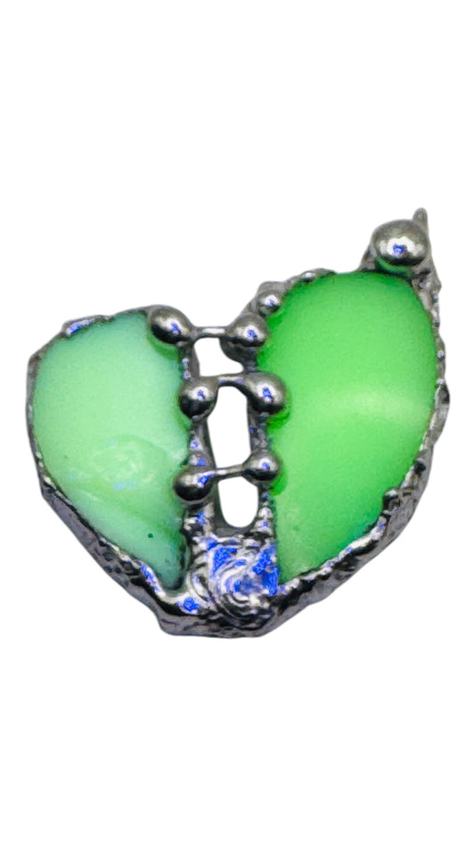 Artisan Uranium Glass & Boho Metalwork Heart Pendant "The  Mended Heart"