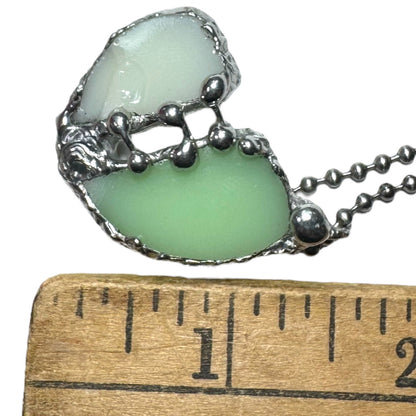 Artisan Uranium Glass & Boho Metalwork Heart Pendant "The  Mended Heart"