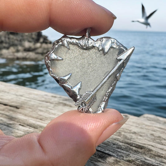 Artisan Sea Glass Heart Pendant With Silver Metalwork Arrow “Struck by Cupid”