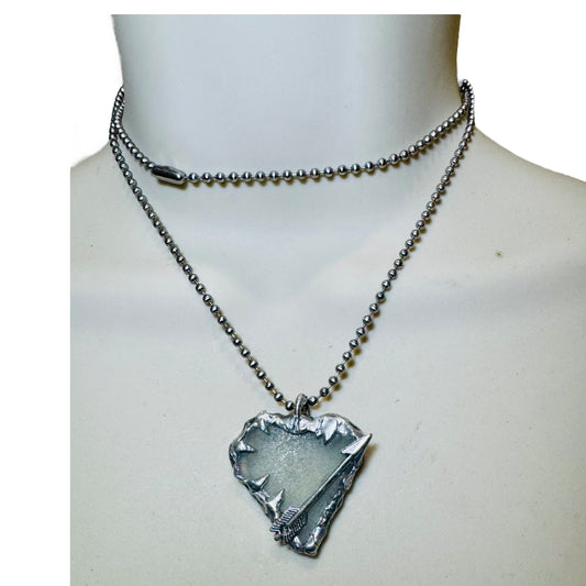 Artisan Sea Glass Heart Pendant With Silver Metalwork Arrow “Struck by Cupid”