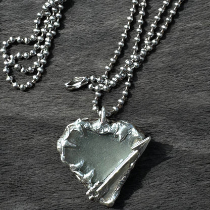 Artisan Sea Glass Heart Pendant With Silver Metalwork Arrow “Struck by Cupid”