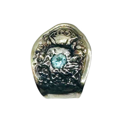 Vintage Oneida Reliance Plate Spoon Ring W Aquamarine & Artisan Boho Metalwork
